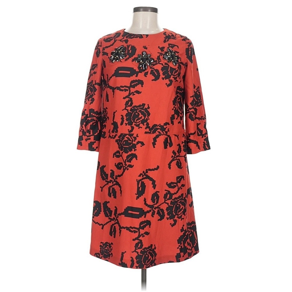 Karta red and black digital floral print shift dress Embellished Size Small